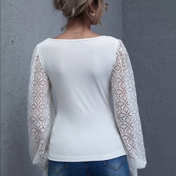 White Lace Sleeve Top - Picture 2 of 5